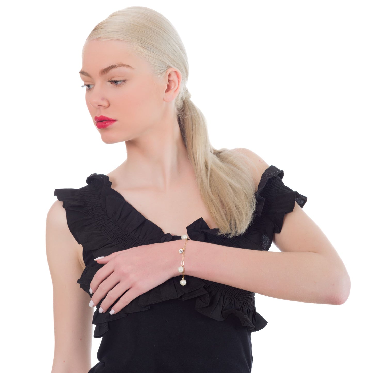 HAVSGLITTER – Elegant pärlarmband med sötvattenpärlor och zirkon